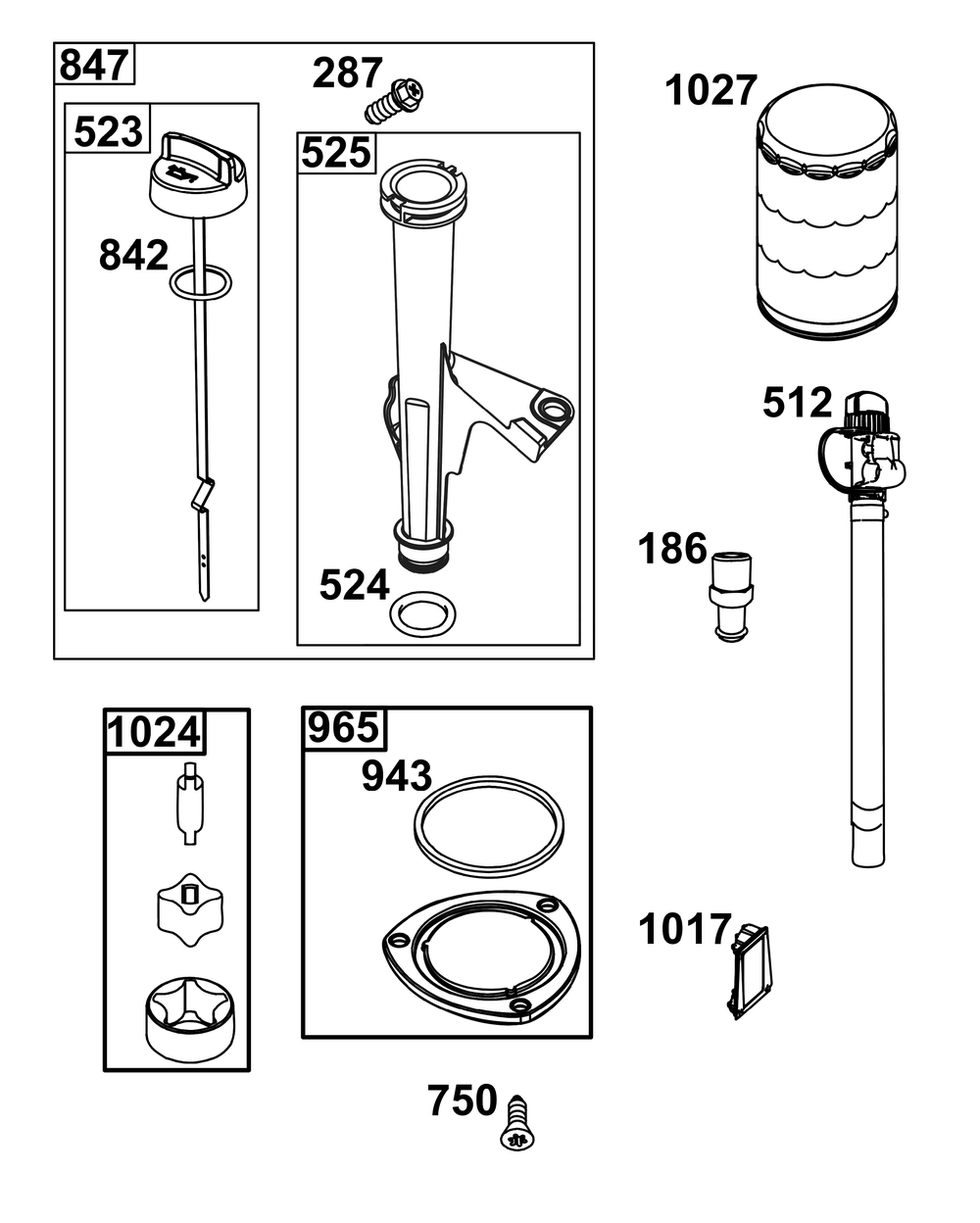 Lubrication Group Diagram and Parts List for 44N877-0020-G1 400000 - 699999 Briggs and Stratton Engine